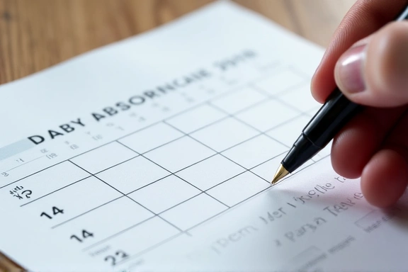 Minimalist calendar and hand filling out a form