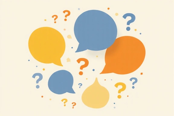 Abstract illustration of thought bubbles and question marks, symbolizing common questions and answers